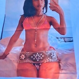 Pink and Brown Bikini with Beaded Cover-Up